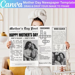 Mother&#39;s Day Newspaper Canva Editable Template, Mother Day Canva Template, Newspaper for Mom Canva Template Printable Mother&#39;s Day Card Gift