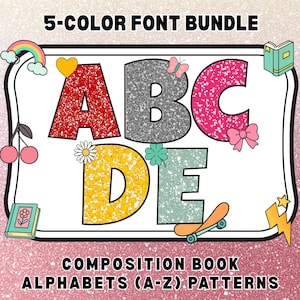 Composition Notebook Alphabets Set, Back to School Letters PNG Bundle, Retro School Alphabet PNG, Teacher Preppy Alphabets PNG, Digital File