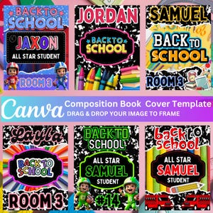 10 Composition Book Cover Templates, Composition Notebook Cover Canva Editable, Back to School Digital, Printable Notebook Covers
