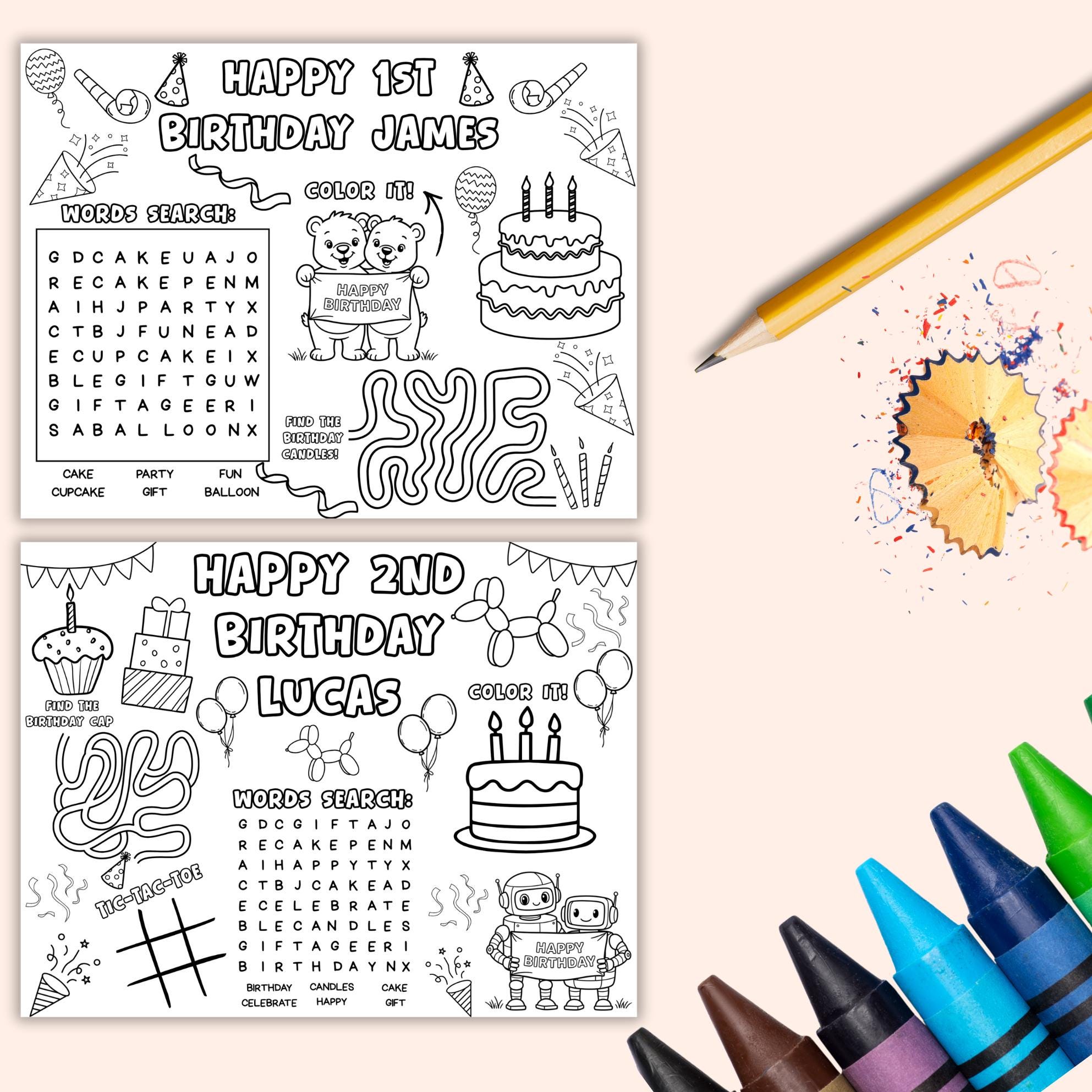 Birthday Coloring Placemat for Kids, Personalized Kids Activity ...