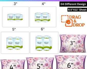 Kissenbox-Vorlagen-Set (4 Größen), bearbeitbare Kissenbox-Vorlage für Canva, Geschenkbox-Vorlage, Schnittdateien, DIY-Geschenkbox, digital