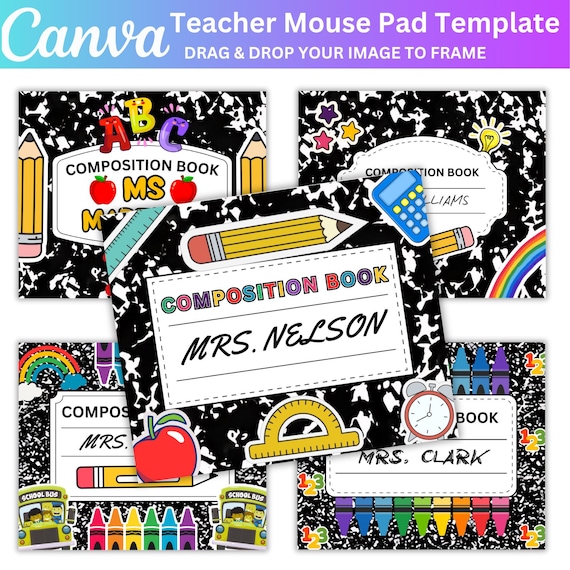 05 Teacher Mouse Pad Canva Editable Template, Composition Notebook, Back To School Teacher Gifts,  Teacher Appreciation Gift Sublimation