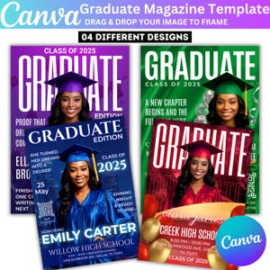 04 Graduation Magazine Design Template, Senior Class of 2025 Magazine Invitation Editable Pack, Grad Senior Class of 2025 Designs Digital