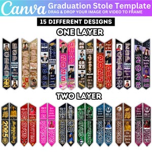 15 Graduation Stole Canva Editable Template Bundle, Graduation Sash Sublimation 2025, Graduation Stole Template Personalized Graduate Design