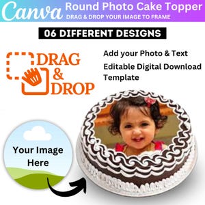 Custom Round Сake Topper Canva Editable Template, Burn Away Cake Topper, Birthday Cake Topper, 6 Different Size Options, Digital Download
