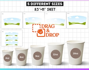 Paper Cup Wrapper Template Bundle, Canva Template, 5 Sizes Paper Cup ...