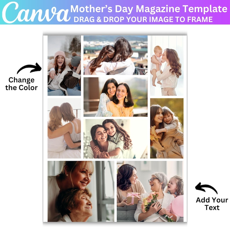 May include: A collage of photos featuring mothers and daughters. The photos are arranged in a grid pattern and show various ages and ethnicities. The photos are all in color and have a warm, inviting feel.