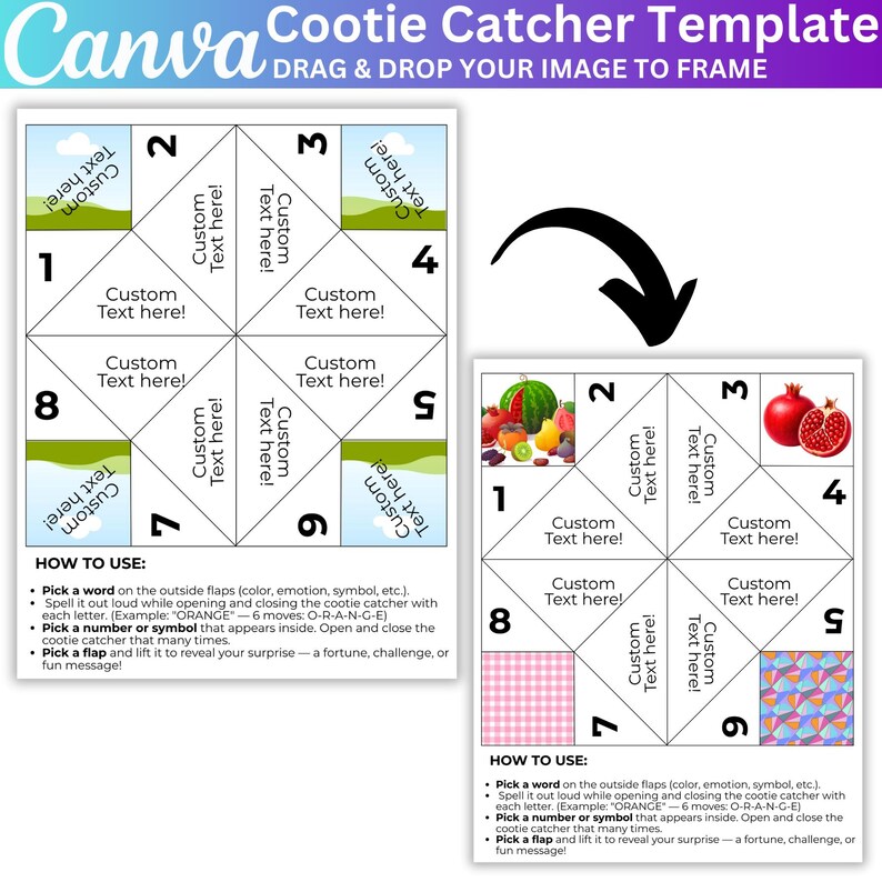 Cootie Catcher Template, Canva Editable Fortune Teller Design, DIY ...