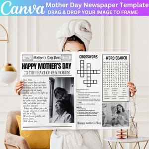 Mother&#39;s Day Newspaper Canva Editable Template, Mother Day Canva Template, Newspaper for Mom Canva Template Printable Mother&#39;s Day Card Gift