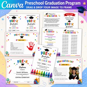 Pre-K Graduation 2026 Bundle, Canva Editable Grad Invitation Diploma, Invitation, Handprint, Program Template Preschool Graduation Printable