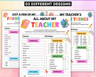 03 All About My Teacher Template, Canva Editable Teacher Favorite Things, Meet the Teacher, Teacher Survey Template, Get to Know the Teacher