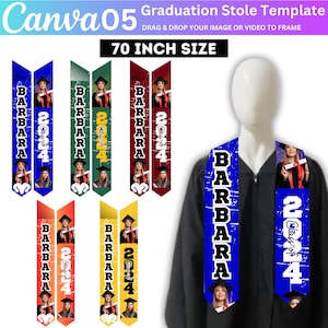 05 Abschlussstola Canva Bearbeitbare Vorlage, Abschlussschärpe Sublimation 2024, Abschlussstola Vorlage, personalisiertes Abschlussdesign