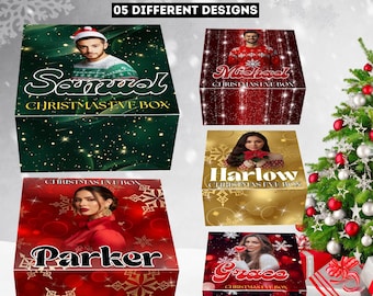 Plantilla de caja de Nochebuena, caja de regalo navideña editable en Canva, etiquetas para cajas navideñas, descarga digital