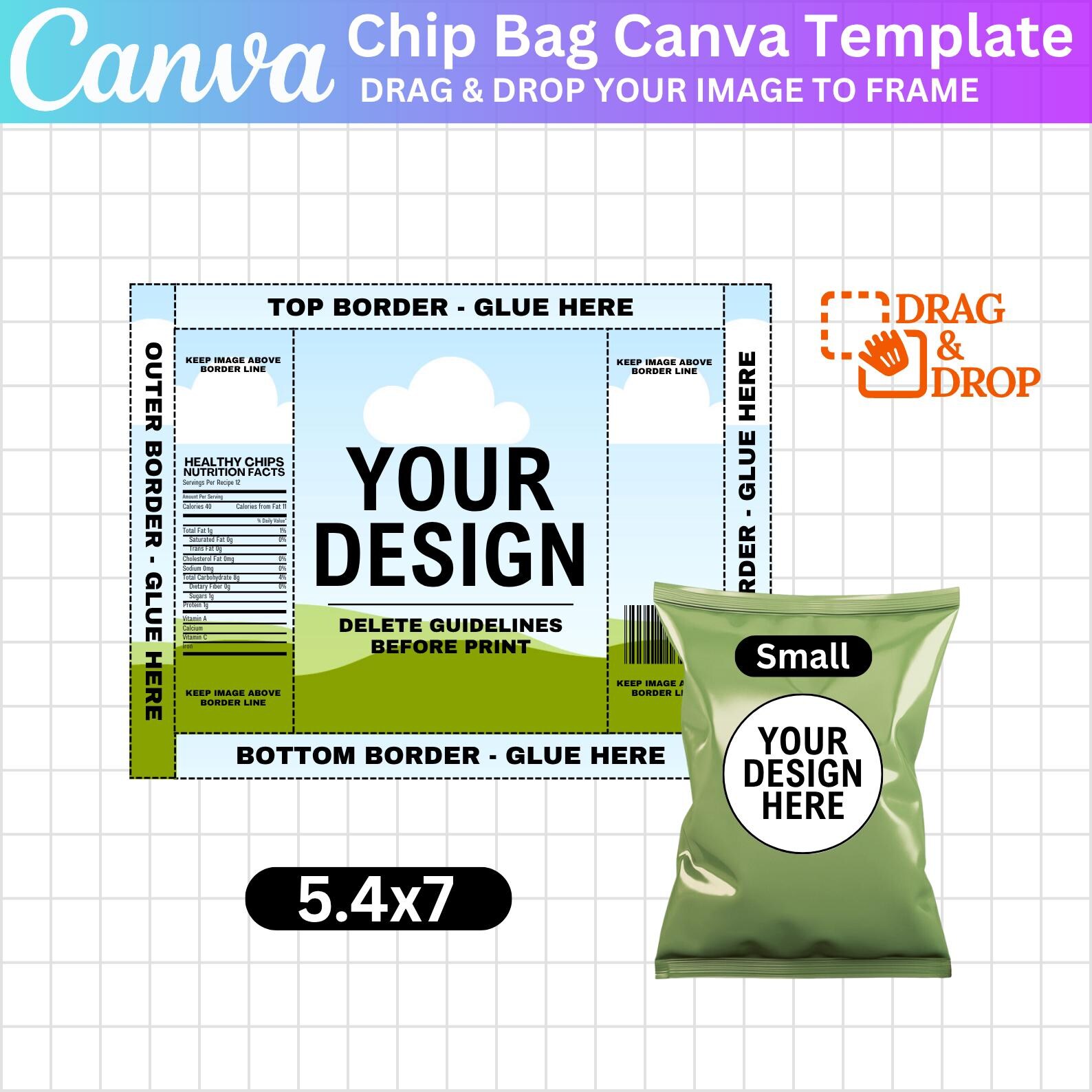 Chip Bag Templates, Chip Bag Label Bundle, 3 Sizes Chip Bag Editable