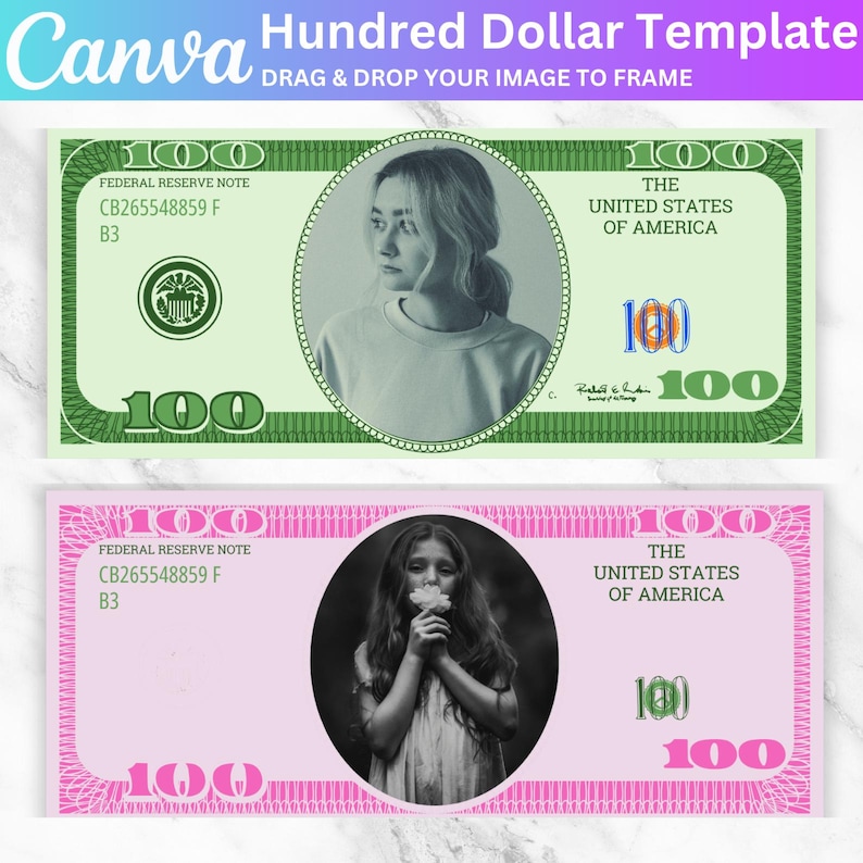 Custom Note Bill Personalized 100 Dollar Bill Canva Editable Template, Custom Hundred ...