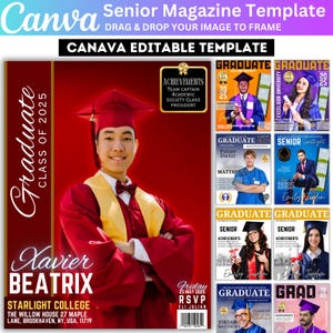Graduation Magazine Design Canva Editable Template Bundle, Senior Class of 2025 Magazine Invitation Editable Pack, Senior 2025 Design
