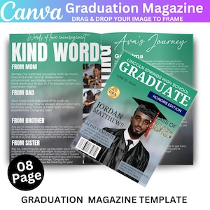 Graduation Magazine Canva Editable Template, Senior 2025 Graduation Invitation, Senior Magazine Template, Free Magazine Cover Digital Design