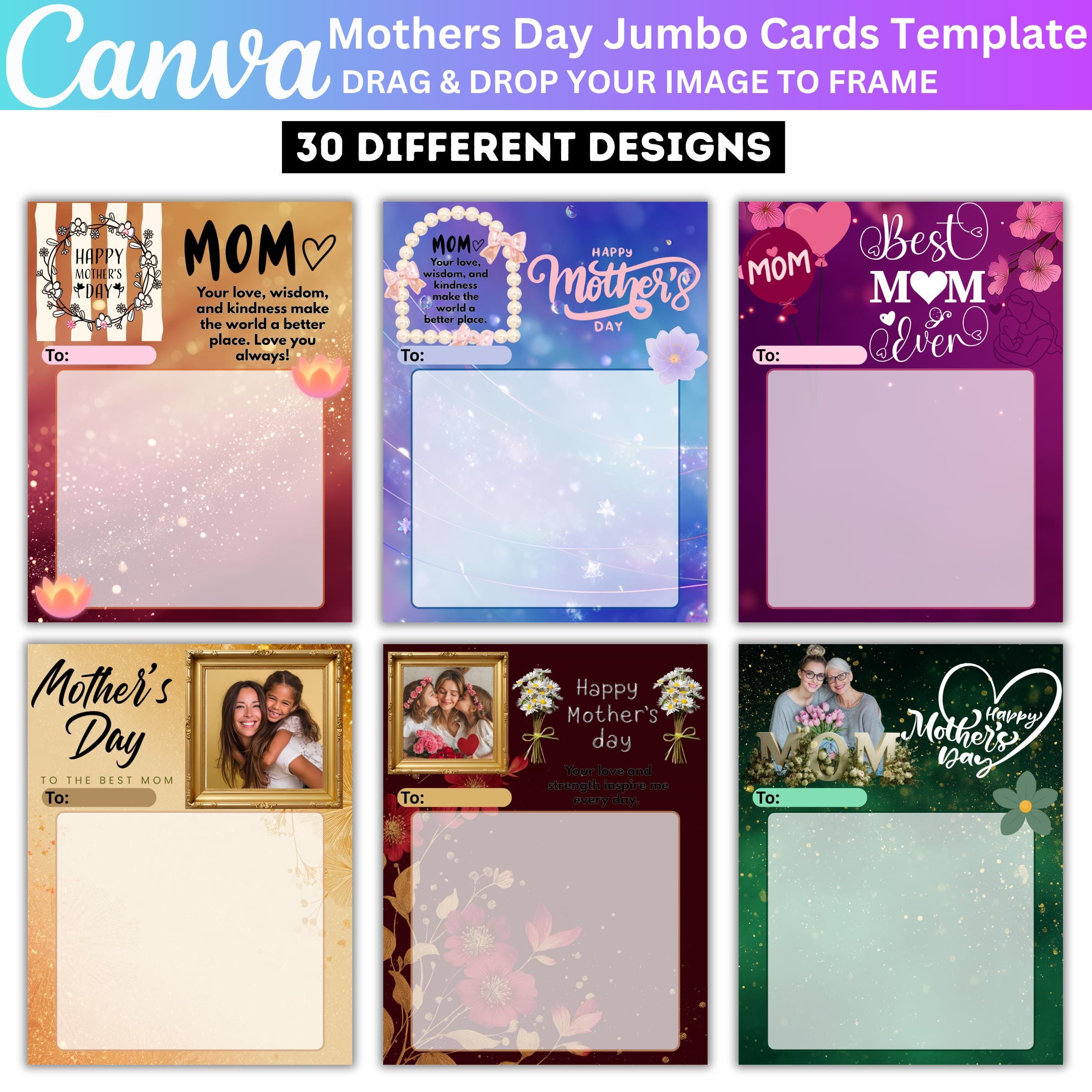 30 Mothers Day Jumbo Card Bundle, Editable Canva Templates, Large ...