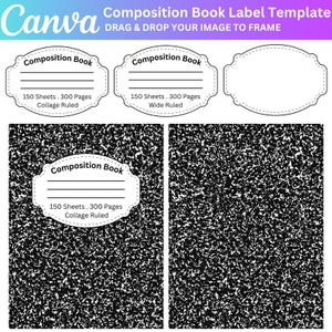 Composition Book Canva Template, Composition Book Cover Label, Composition Book Pattern, Notebook Label Template, Teacher Gift Canva Digital