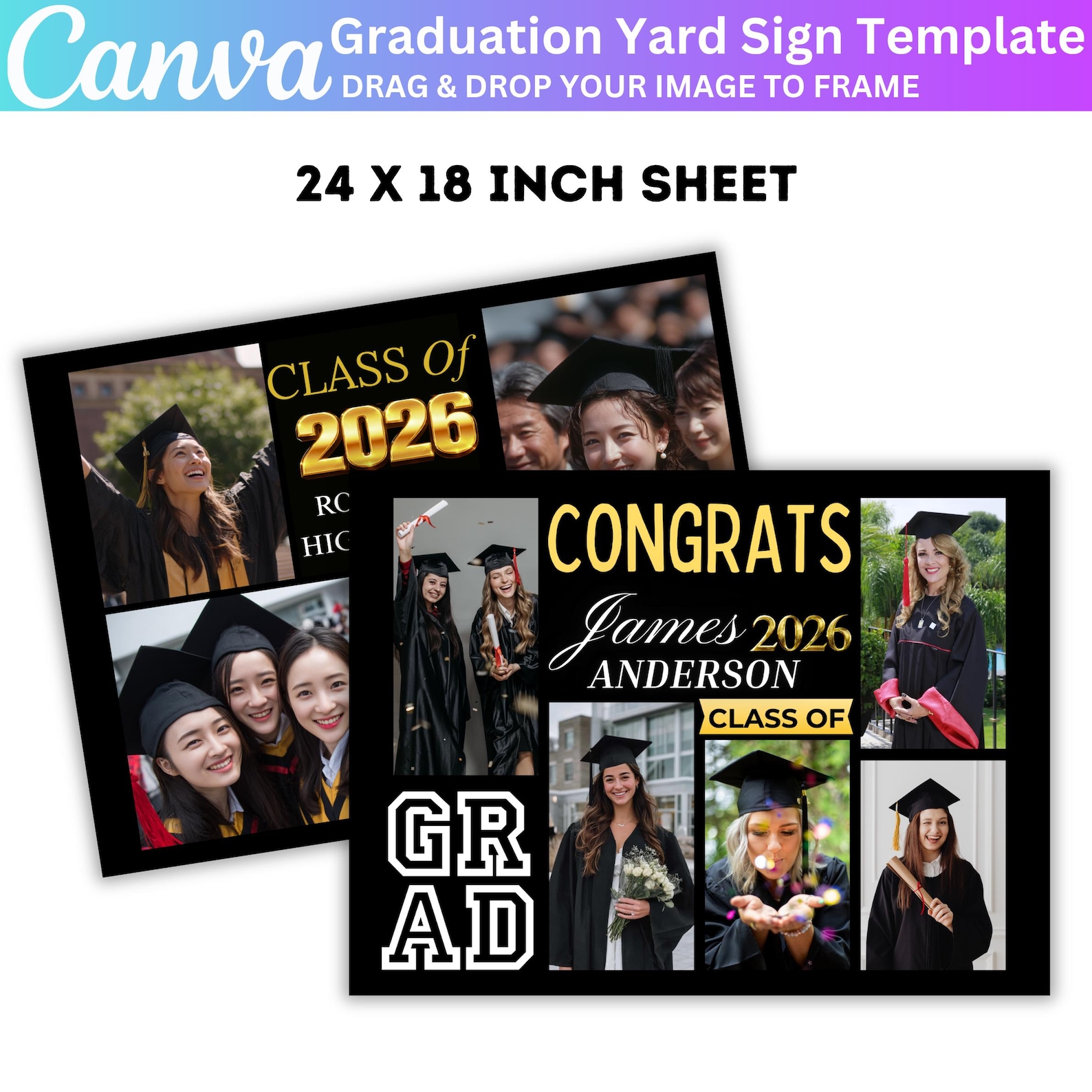 15 Graduate Yard Sign Bundle, Graduation Canva Editable Template ...