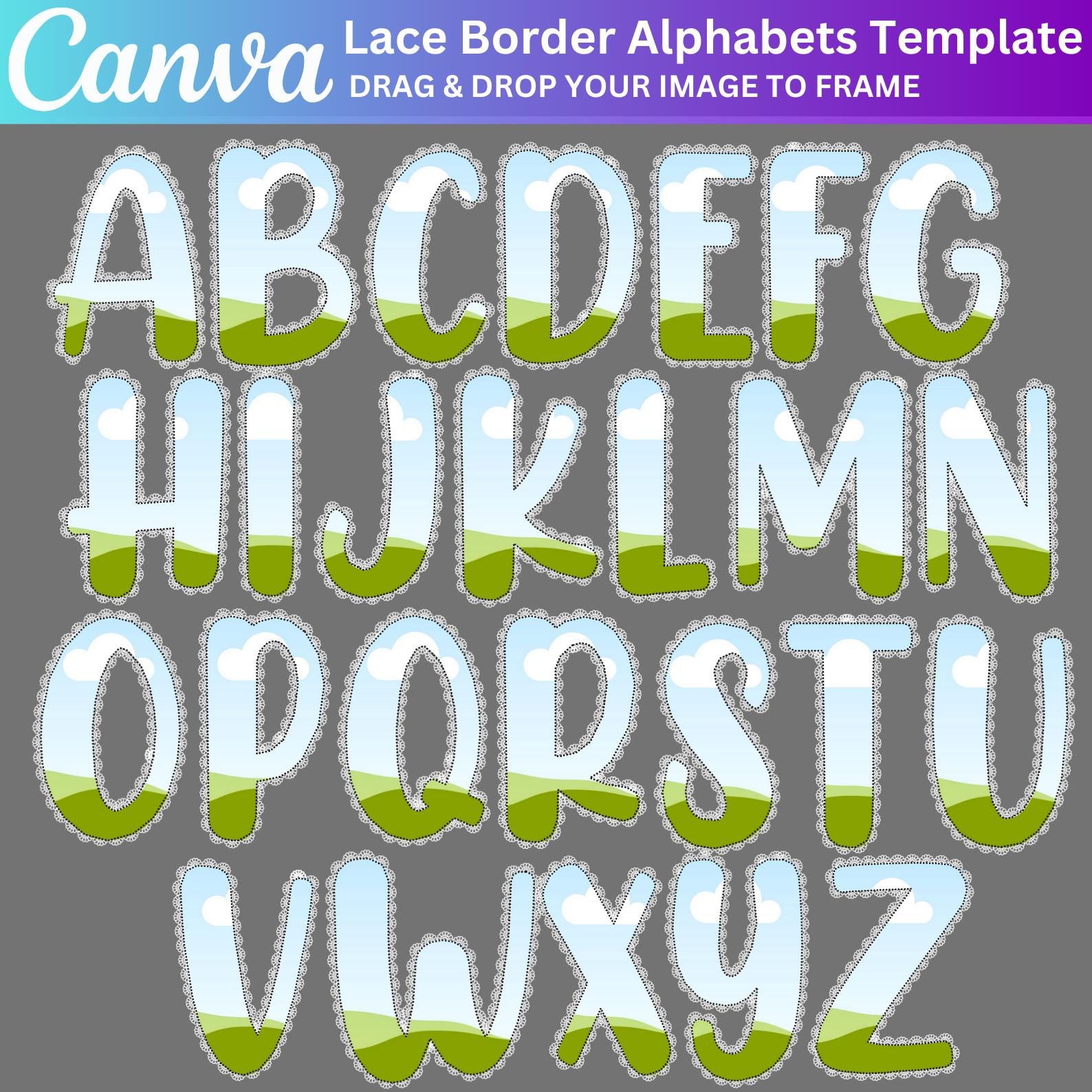 Lace Border Canva Leters, Canva Editable Lace Borders Alphabet Sets ...
