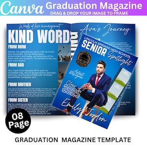 Graduation Magazine Canva Editable Template, Senior 2025 Graduation Invitation, Senior Magazine Template, Free Magazine Cover Digital Design
