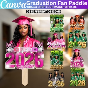 12 Graduation Paddle Fan Canva Editable Template, Custom Graduation Paddle Fan, Class of 2026 Graduation Paddle, Graduate Senior 2026 Fan