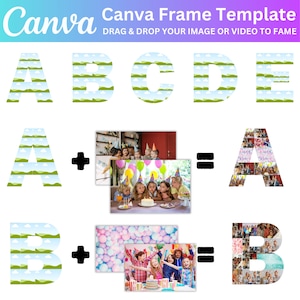 Plantilla de letras y números de collage de fotos de Canva, paquete de marcos de Canva, cumpleaños A-Z, archivo editable de collage de fotos conmemorativo de aniversario