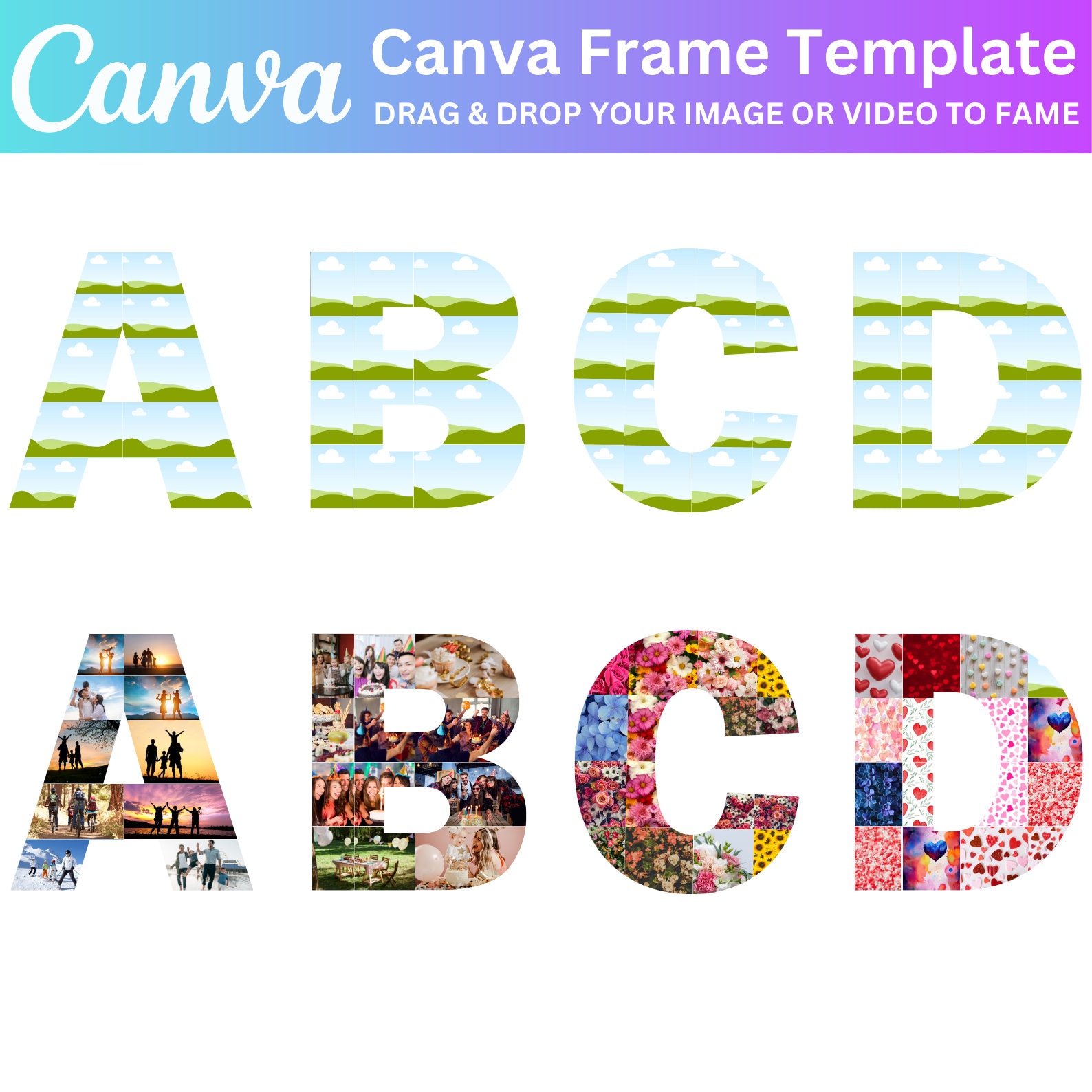 Canva Photo Collage Letters & Numbers Template, Canva Frames Bundle, A ...