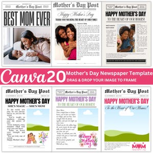 20 Plantillas editables de Canva para el periódico del Día de la Madre, regalo personalizado para el Día de la Madre, plantilla de Canva para imprimir para el periódico de mamá.
