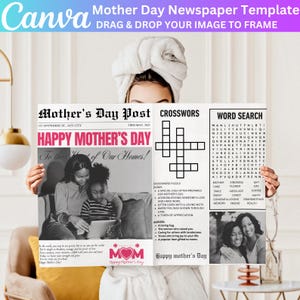 Mother&#39;s Day Newspaper Canva Editable Template, Mother Day Canva Template, Newspaper for Mom Canva Template Printable Mother&#39;s Day Card Gift