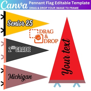 School Spirit Pennant Canva Frames, Editable School Mascot Frames Template, School Mascot Frame, School Sports, Sport Team Pennant Flag File