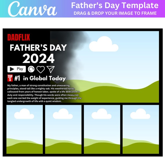Dadflix father day Canva Editable Template, Happy Father’s Day Template, Dadflix Movie Photo Collage, Gift For Grandpa, Father's Day Gift