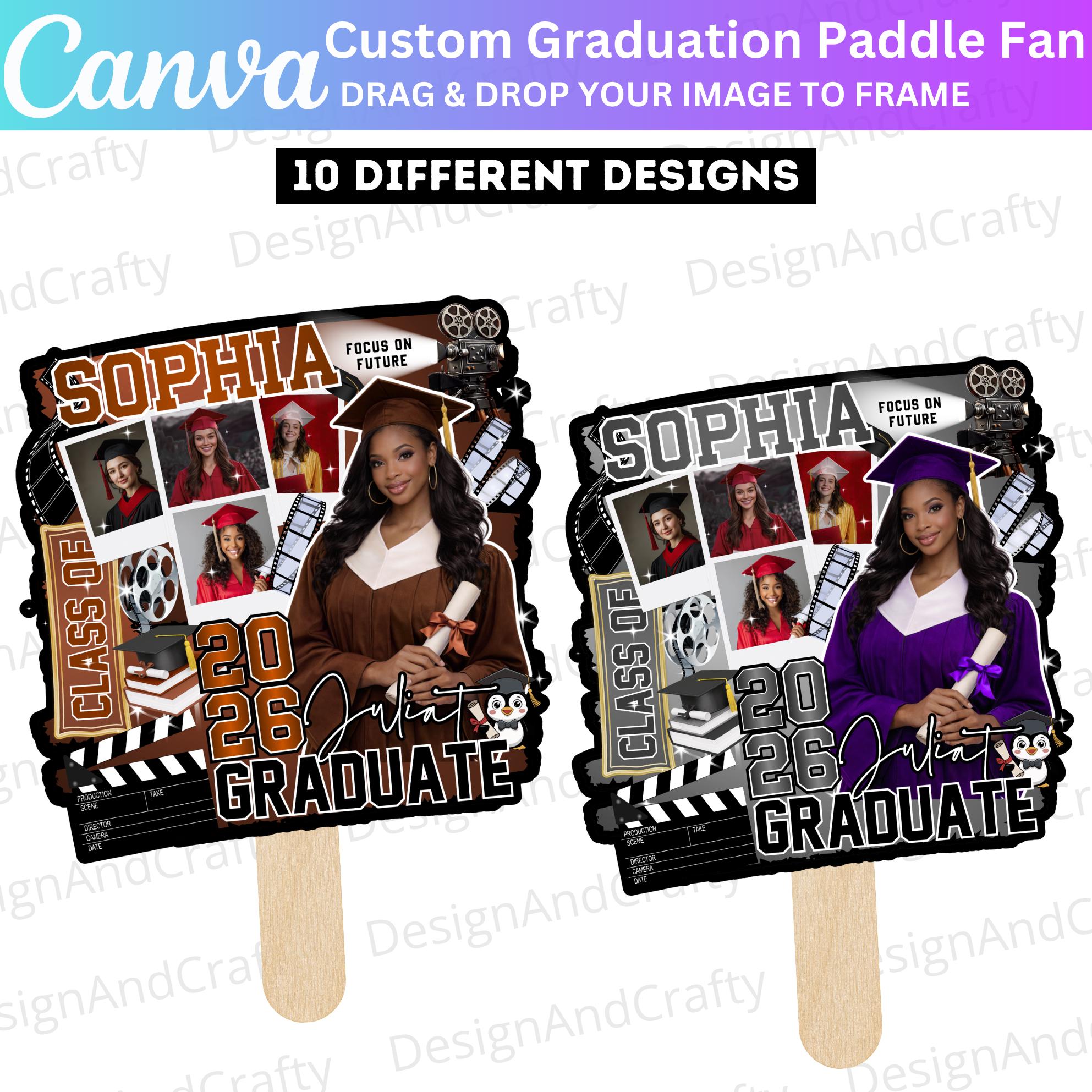 Graduation Fan Canva Editable Template, Custom Graduation Paddle Fan ...