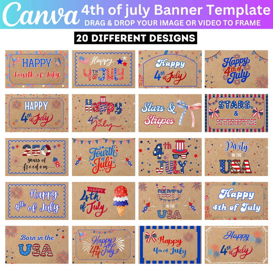 4th of July Canva Banner Template, Patriotic Party Decoration, Editable ...