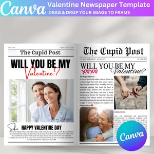 Pacote de modelos de jornal "Quer ser meu/minha namorado(a)?", jornal personalizado com tema de Dia dos Namorados e Cupido, designs para o Dia dos Namorados em Canva, arquivo digital imagem 4