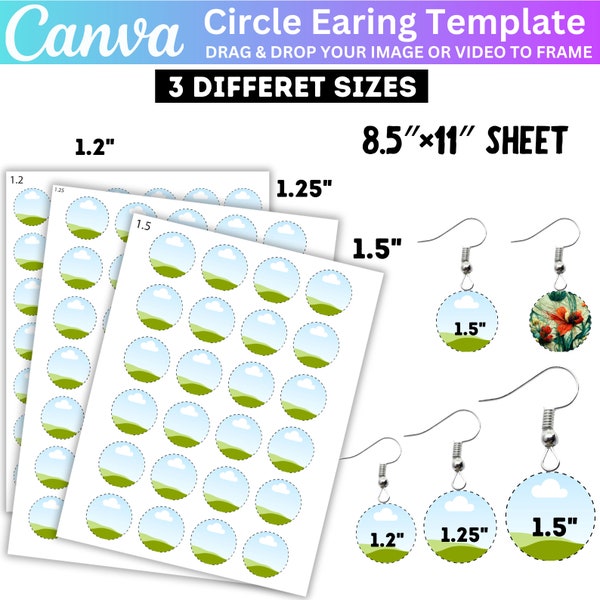 Round Earring Canva Template, 1.2", 1.5” & 1.5” Circle Earring Canva Editable File, Earring Template Sublimation, Earring Template Bundle