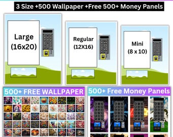 Canva-bewerkbare sjabloon automaat, Canva-sjabloon automaat, 500+ geldpanelen, ontwerpbundel 300+ achtergronden, automaat