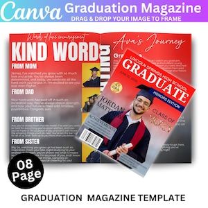 Graduation Magazine Canva Editable Template, Senior 2025 Graduation Invitation, Senior Magazine Template, Free Magazine Cover Digital Design