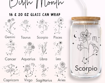 Geburtsmonat Blume SVG Bundle, Geburtsblume svg, 16 Unze Libbey Full Wrap, Wildblumenkaffeetasse, botanisches svg, Blumenstrauß, Geburtstagsgeschenke