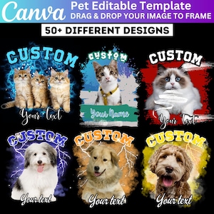 Modèle modifiable pour animaux de compagnie, modèle de tshirt chien ou chat, sublimation personnalisée pour animal de compagnie, conception de chemise visage, téléchargement numérique