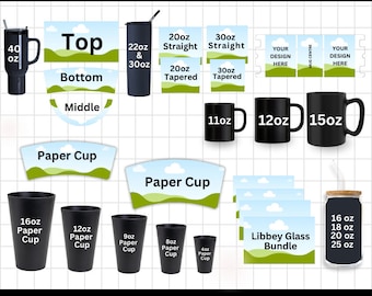 Tumbler Template Canva Editable Bundle, Paper Cup Wrapper Svg PSD,  20oz, 30oz & 40oz Tumbler Template, Mug Template, Libbey Glass Template