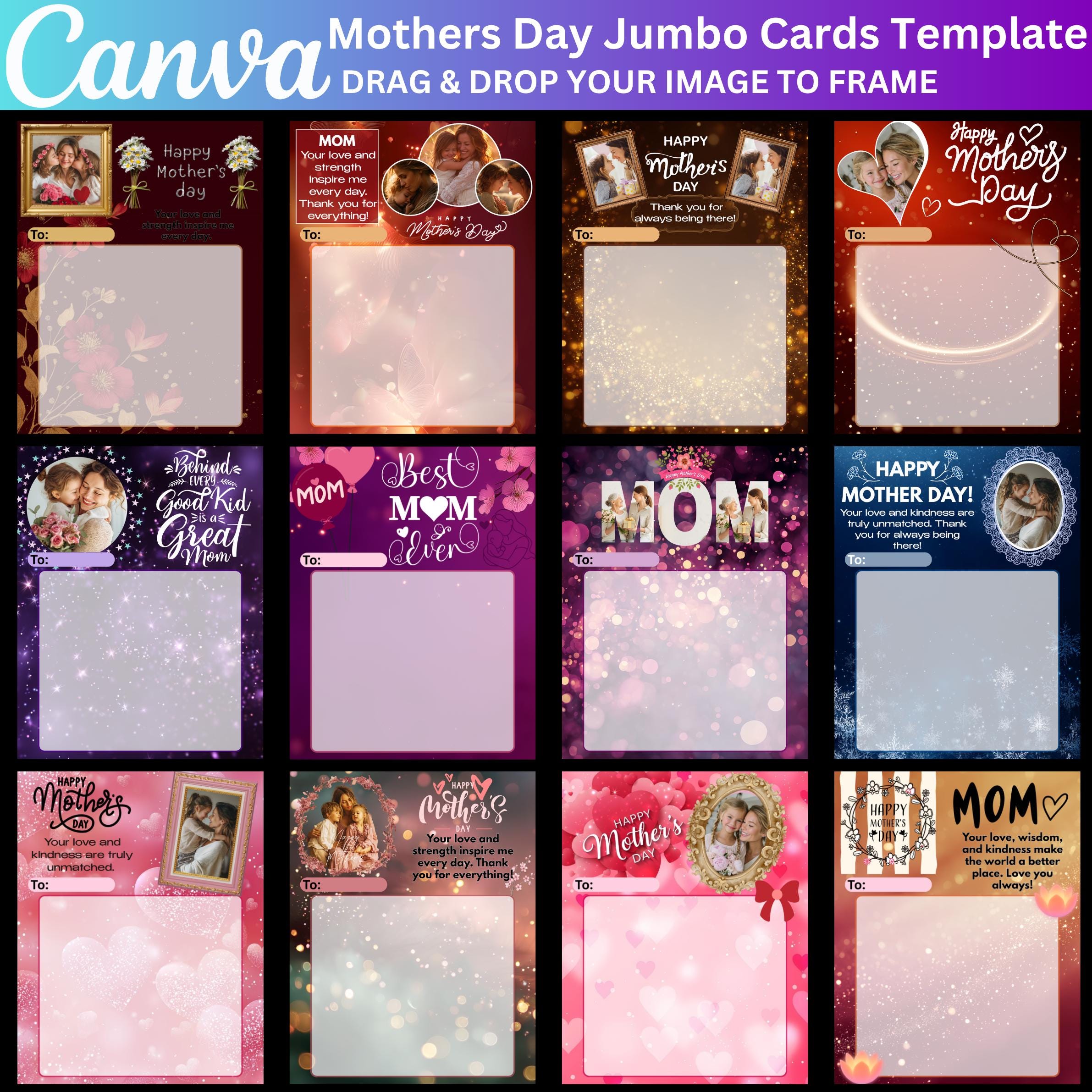 30 Mothers Day Jumbo Card Bundle, Editable Canva Templates, Large ...