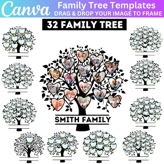Design Your Own Family Tree Photo Collage Canva Editable Template, Heart Family Member Frame, Editable Collage Canva Drag and Drop