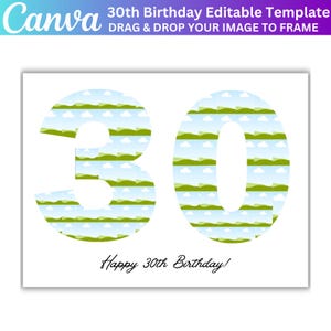 30th Birthday Photo Collage Canva Editable Template, 30 Number Birthday Collage, Personalized 30th Birthday Gift, 71 Photo Collage Frame