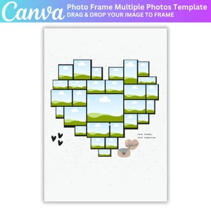 Heart Frame Multiple Photos Canva Template, Custom Heart Photo Collage Frame, Personalized Picture frames, Editable Canva Design Digital