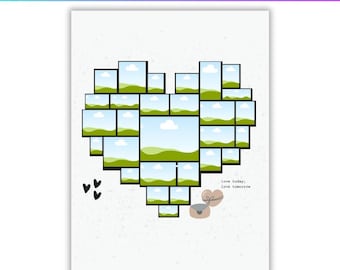 Heart Frame Multiple Photos Canva Template, Custom Heart Photo Collage Frame, Personalized Picture frames, Editable Canva Design Digital