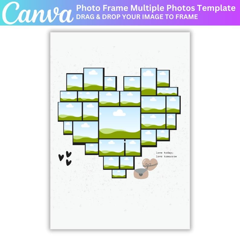 Heart Frame Multiple Photos Canva Template, Custom Heart Photo Collage ...