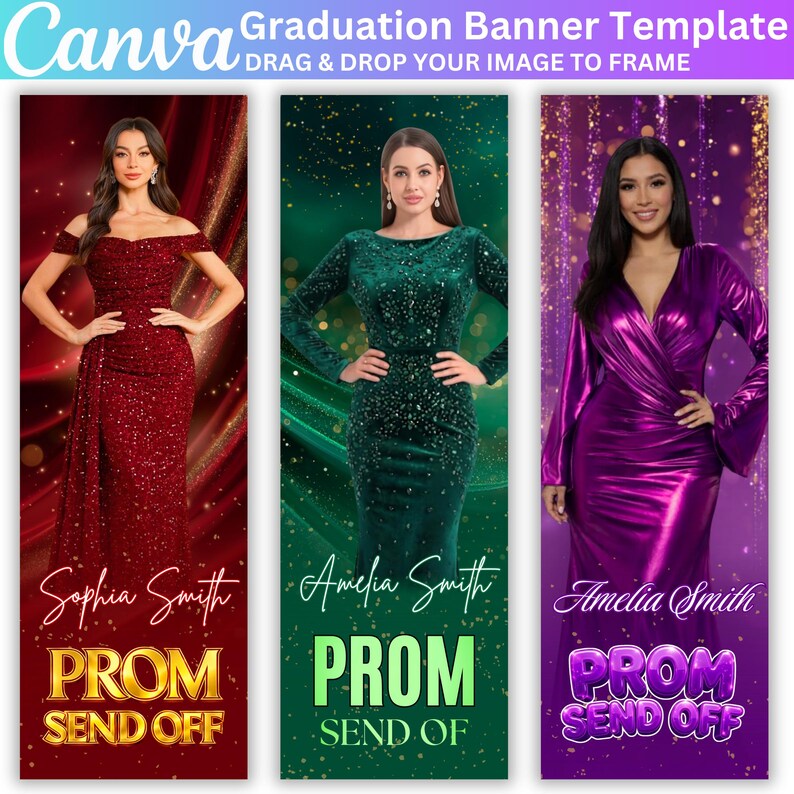 Send Off Program Banner 12X Prom Send off Banner Template Canva Editable, Blue, Red & Green ...