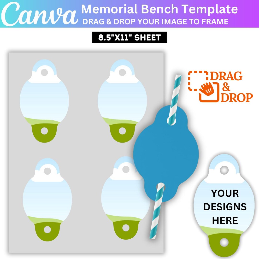 Straw Tag Template, Editable Canva Straw Tag Canva Frame, Custom Straw ...
